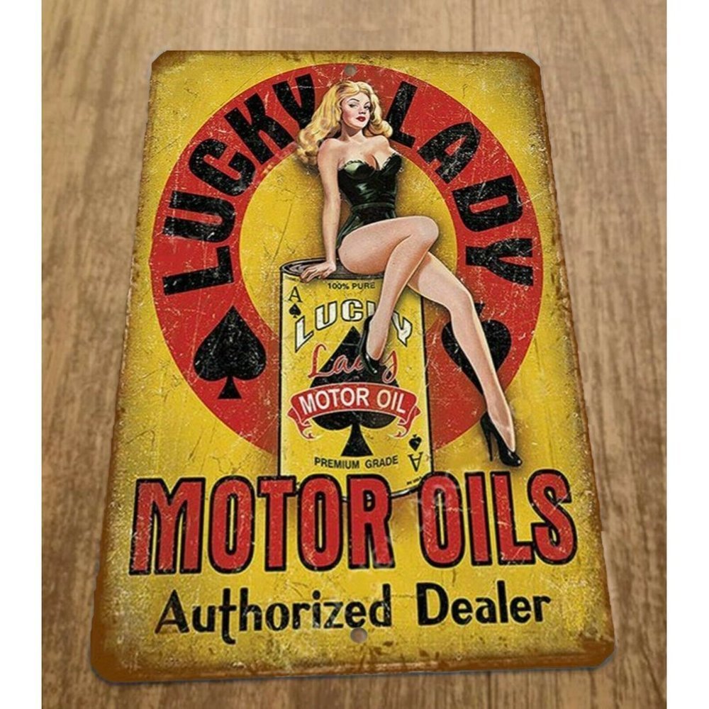 Vintage Look Lucky Lady Motor Oils Authorized Dealer 8x12 Metal Wall‎ Sign